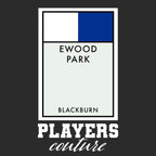 Blackburn Rovers Monopoly Card t-shirt – black men's t-shirt with white Blackburn Rovers Monopoly Card letters and Players