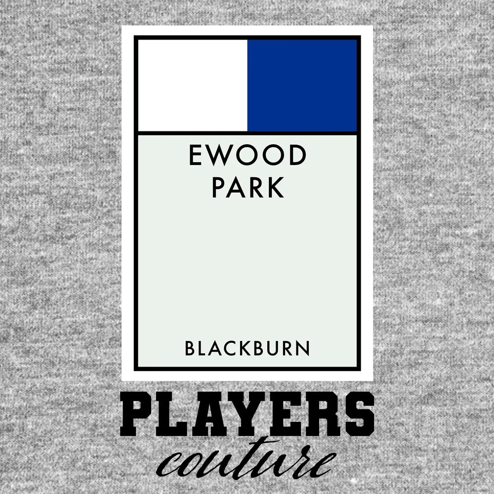 Blackburn Rovers Monopoly Card t-shirt – grey men's t-shirt with black Blackburn Rovers Monopoly Card letters and Players