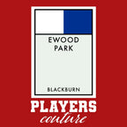 Blackburn Rovers Monopoly Card t-shirt – red men's t-shirt with white Blackburn Rovers Monopoly Card letters and Players