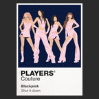BLACKPINK Jisoo, Jennie, Rosé and Lisa in BLACKPINK's four-member performance identity Icon Frame artwork in black
