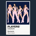 BLACKPINK Jisoo, Jennie, Rosé and Lisa in BLACKPINK's four-member performance identity Icon Frame artwork in navy