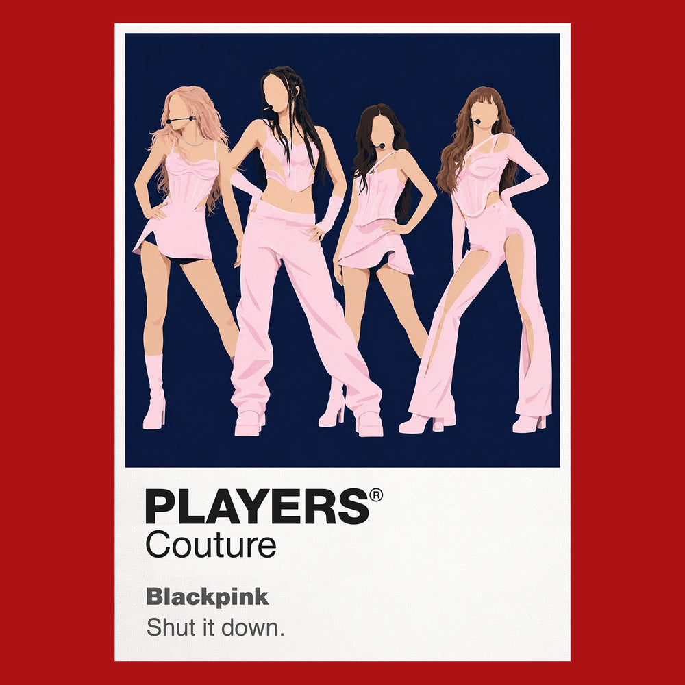 BLACKPINK Jisoo, Jennie, Rosé and Lisa in BLACKPINK's four-member performance identity Icon Frame artwork in red
