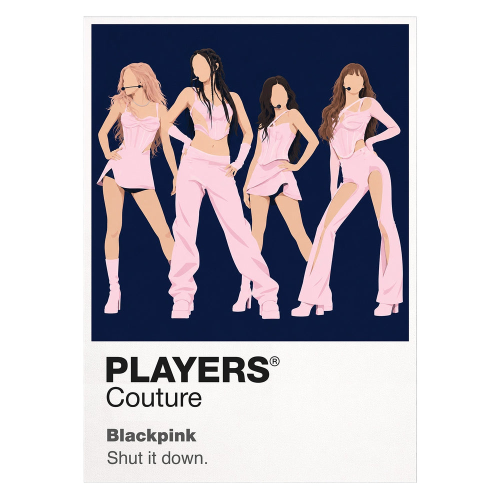 BLACKPINK Jisoo, Jennie, Rosé and Lisa in BLACKPINK's four-member performance identity Icon Frame artwork on white
