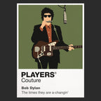 Bob Dylan Bob Dylan's guitar, harmonica and 1960s folk-rock silhouette Icon Frame artwork in black