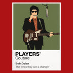 Bob Dylan Bob Dylan's guitar, harmonica and 1960s folk-rock silhouette Icon Frame artwork in red