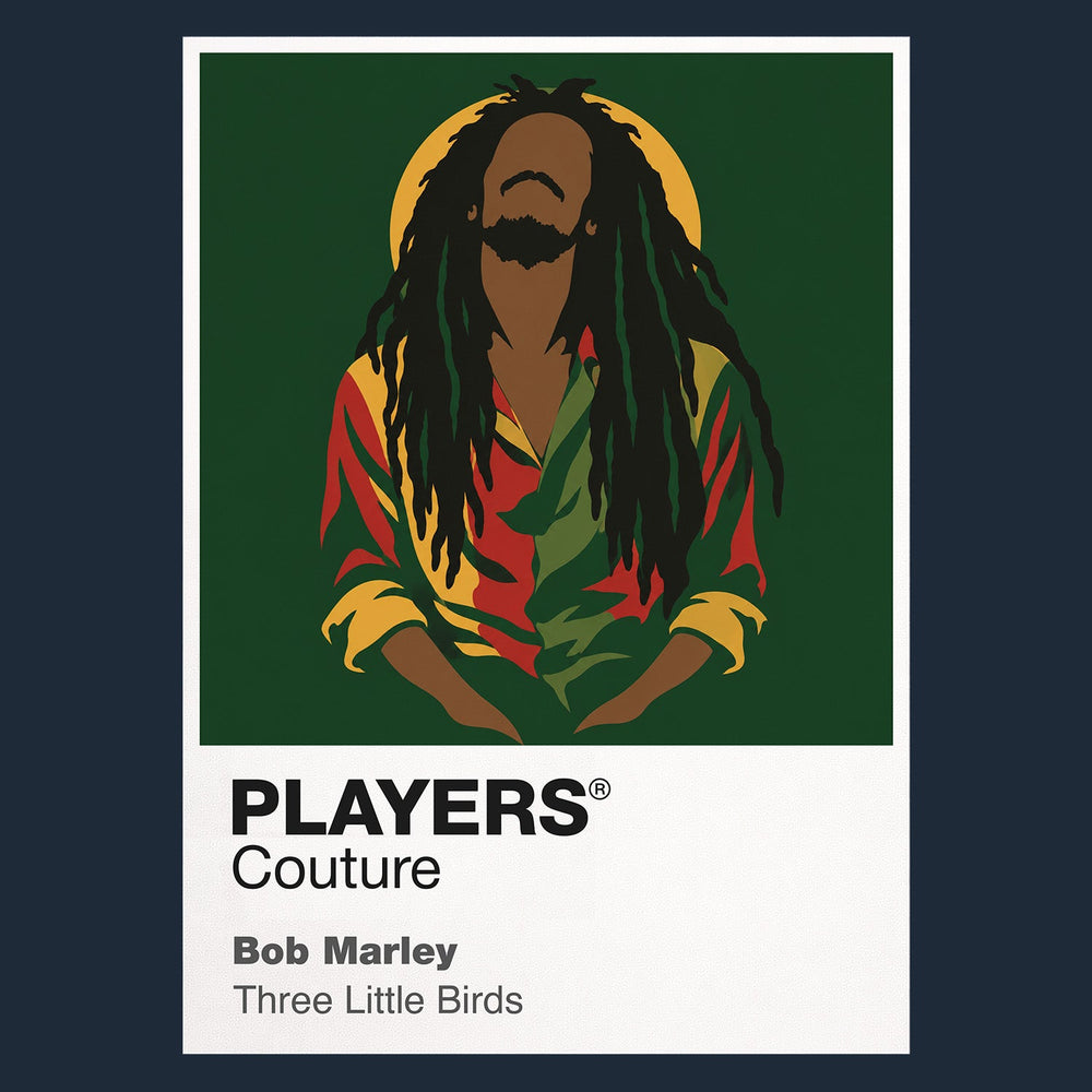 Bob Marley Bob Marley's locks, guitar and enduring Jamaican stage silhouette Icon Frame artwork in navy