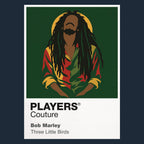 Bob Marley Bob Marley's locks, guitar and enduring Jamaican stage silhouette Icon Frame artwork in navy