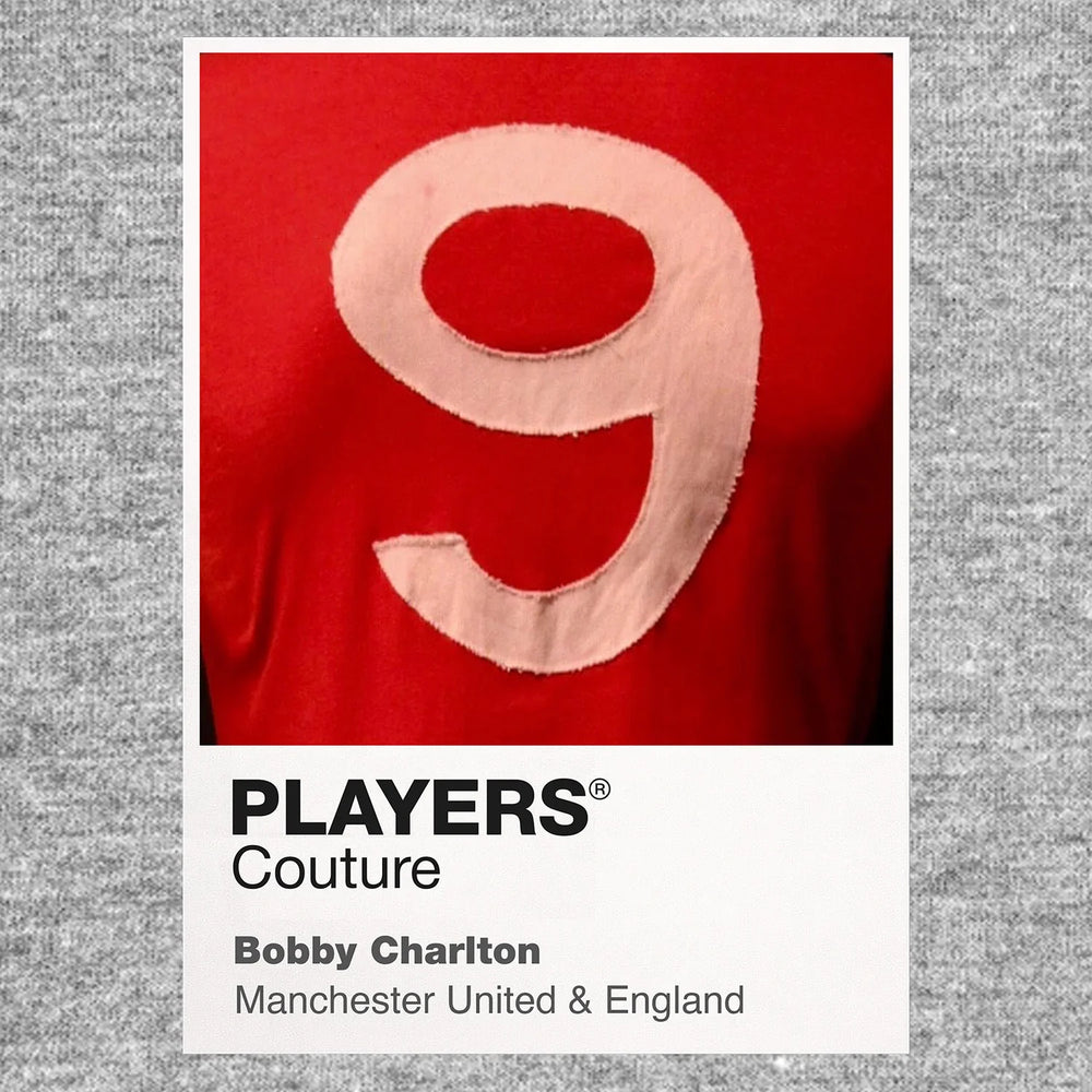 Bobby Charlton 9 Football Shirt Frame Men's Hoodie – grey close-up detail shot of the Bobby Charlton 9 Football Players