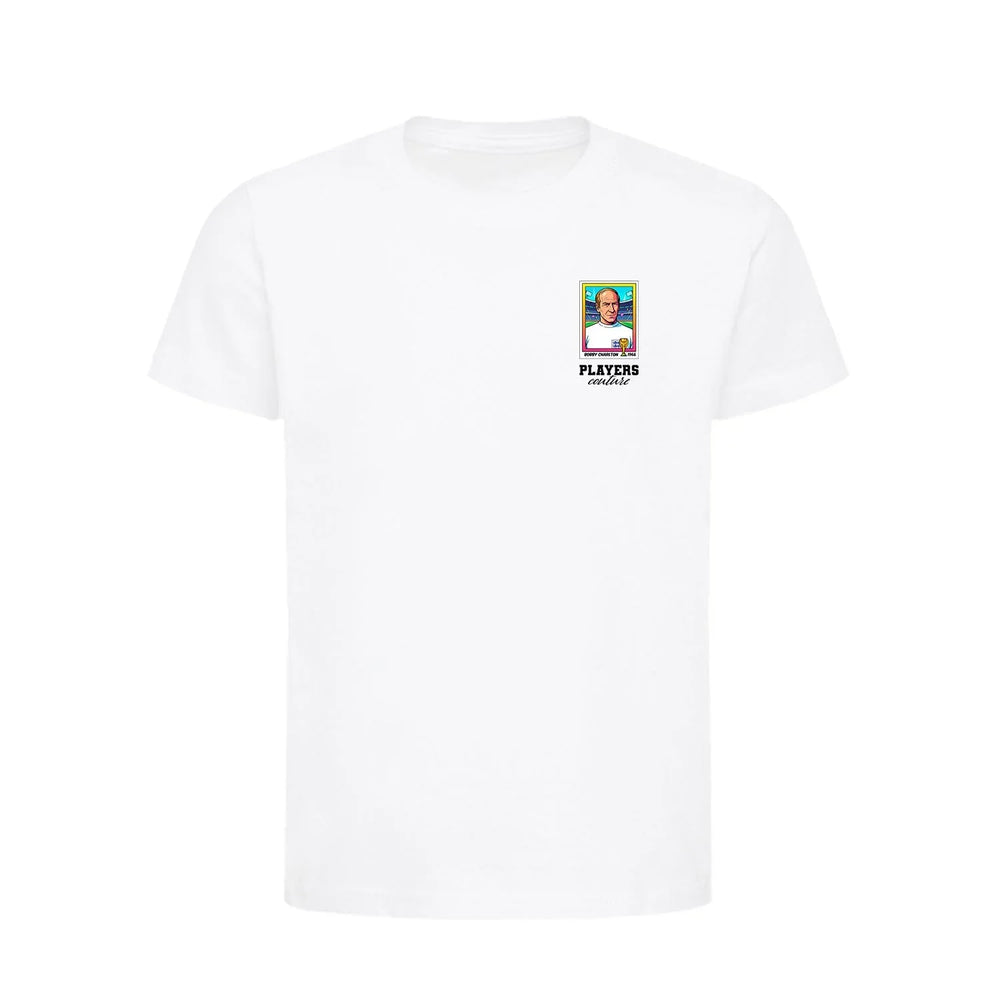 Bobby Charlton World Cup Sticker Kids T-Shirt – bobby charlton sticker kids white tshirt Players Couture design