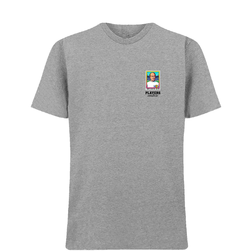 Bobby Charlton World Cup t-shirt – grey men's t-shirt featuring the Bobby Charlton World Cup Players Couture logo