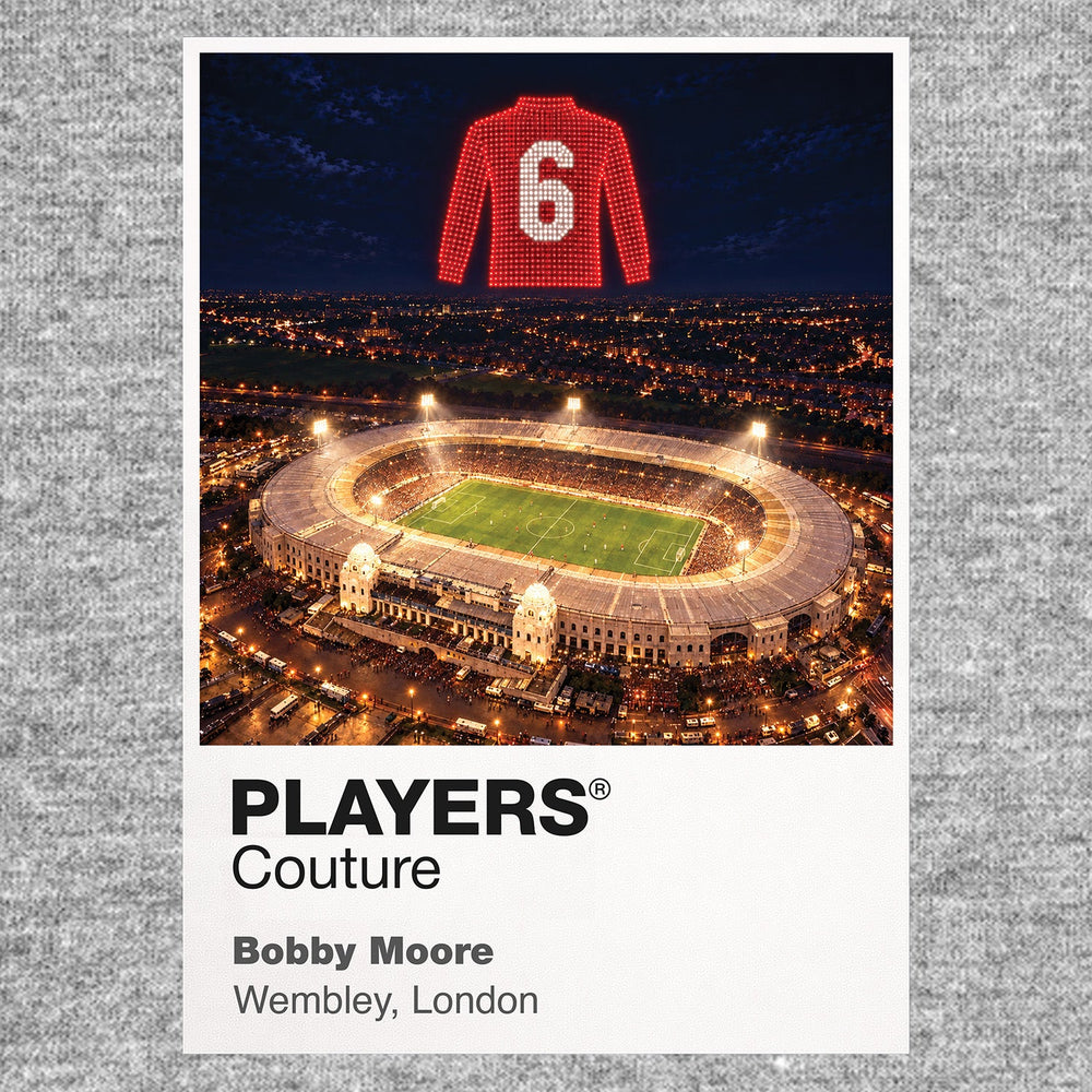 Bobby Moore England number 6 Icons in Lights Frame artwork in grey