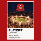 Bobby Moore England number 6 Icons in Lights Frame artwork in red