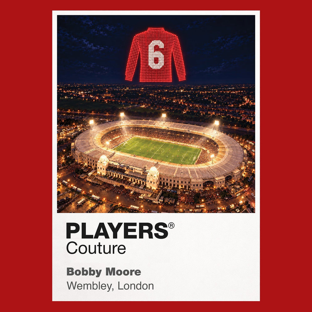 Bobby Moore England number 6 Icons in Lights Frame artwork in red