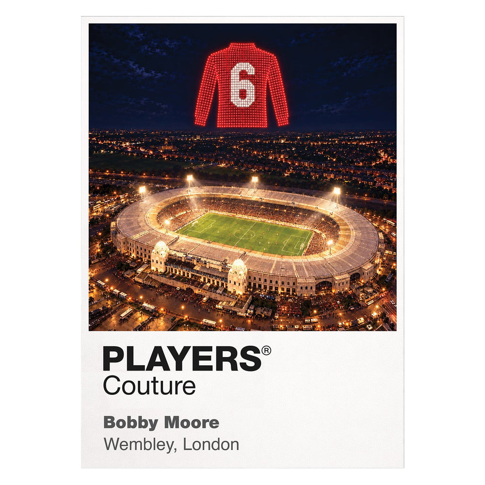Bobby Moore England number 6 Icons in Lights Frame artwork in white