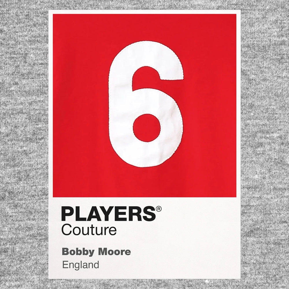Bobby Moore 6 Football Shirt Frame Men's Hoodie – grey close-up detail shot of the Bobby Moore 6 Football Players Couture