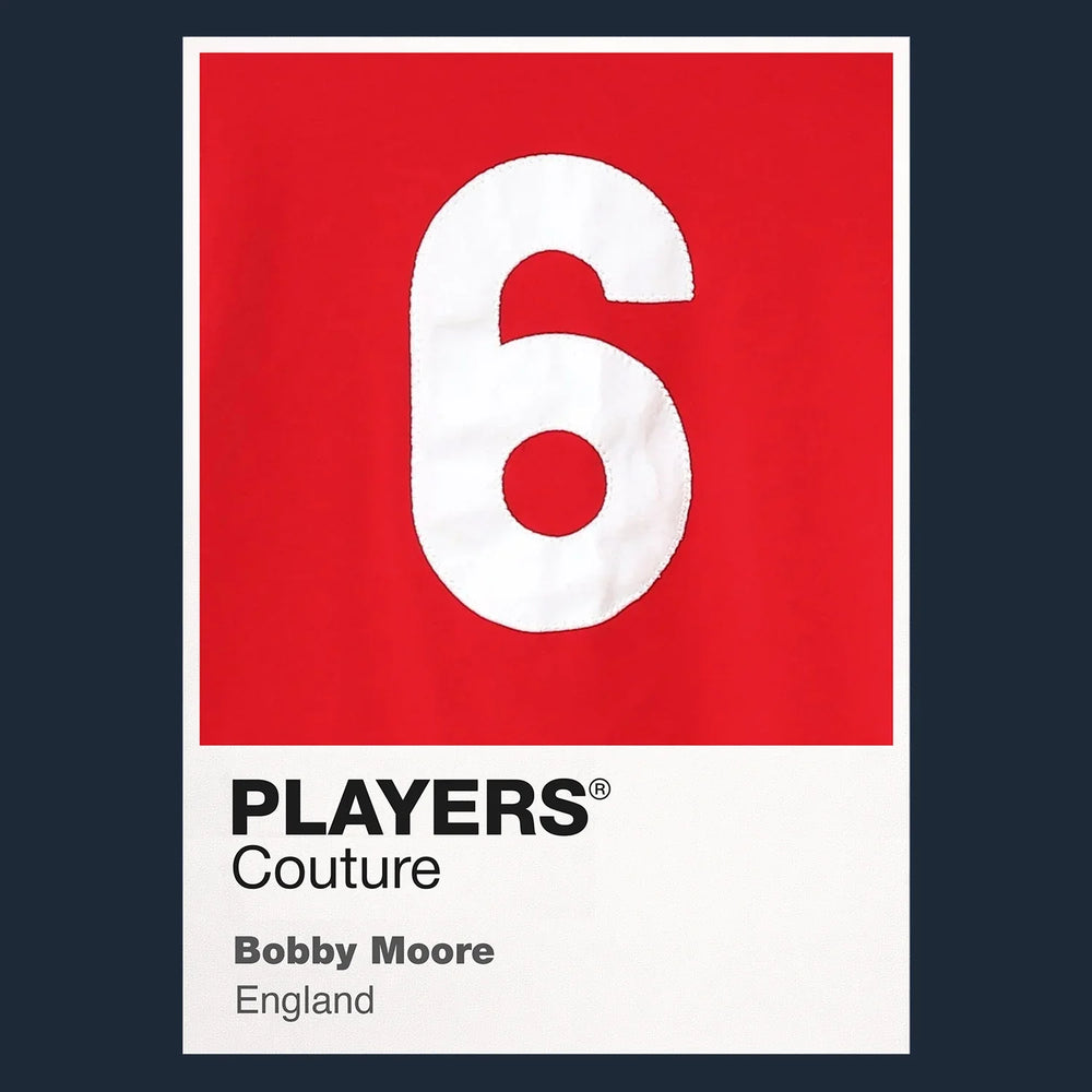 Bobby Moore 6 Football Shirt Frame Men's T-Shirt – navy close-up detail shot of the Bobby Moore 6 Football Players Couture