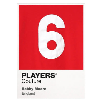 Bobby Moore 6 Football Shirt Frame Men's T-Shirt – white close-up detail shot of the Bobby Moore Players Couture logo design