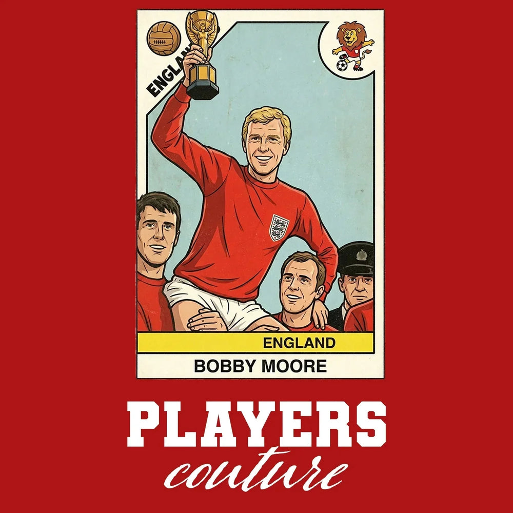 Bobby Moore World Cup Sticker Kids T-Shirt – bobby moore red Players Couture design