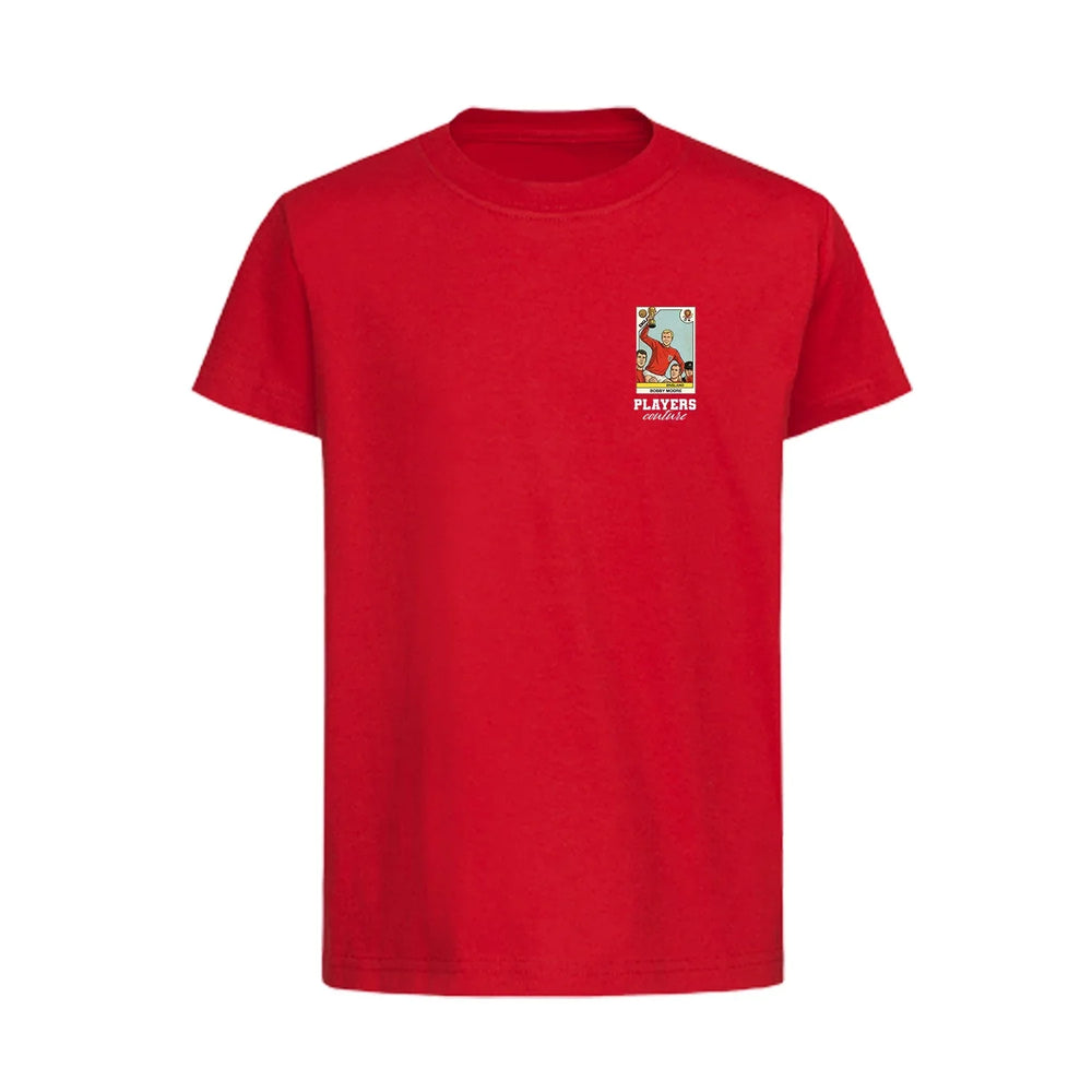 Bobby Moore World Cup Sticker Kids T-Shirt – bobby moore sticker kids red tshirt Players Couture design
