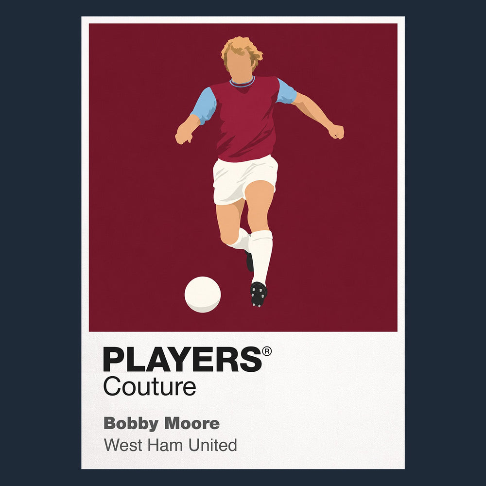 Bobby Moore West Ham 3 Icon Frame — Pantone-style player illustration art card