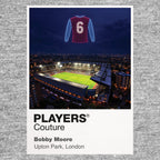 Bobby Moore West Ham United number 6 Icons in Lights Frame artwork in grey