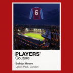 Bobby Moore West Ham United number 6 Icons in Lights Frame artwork in red