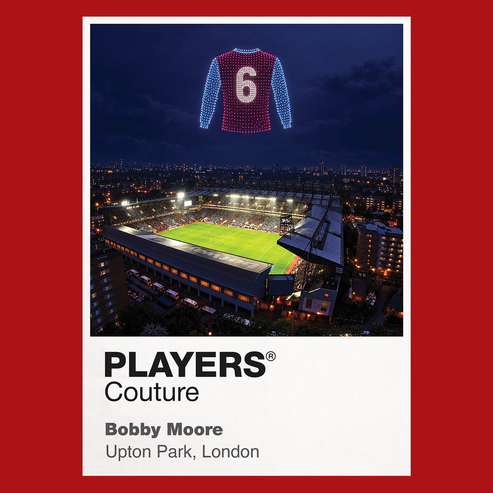 Bobby Moore West Ham United number 6 Icons in Lights Frame artwork in red
