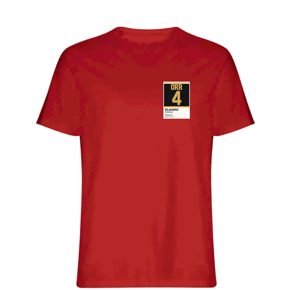 Bobby Orr 4 t-shirt – red men's t-shirt featuring the Bobby Orr 4 Players Couture logo