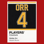 Bobby Orr 4 Jersey Frame Men's T-Shirt – red close-up detail shot of the Bobby Orr 4 Players Couture logo design