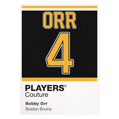 Bobby Orr 4 Jersey Frame Men's T-Shirt – white close-up detail shot of the Bobby Orr Players Couture logo design