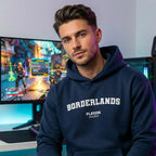 Borderlands hoodie – navy men's hoodie with white Borderlands letters and Players Couture logo on the chest