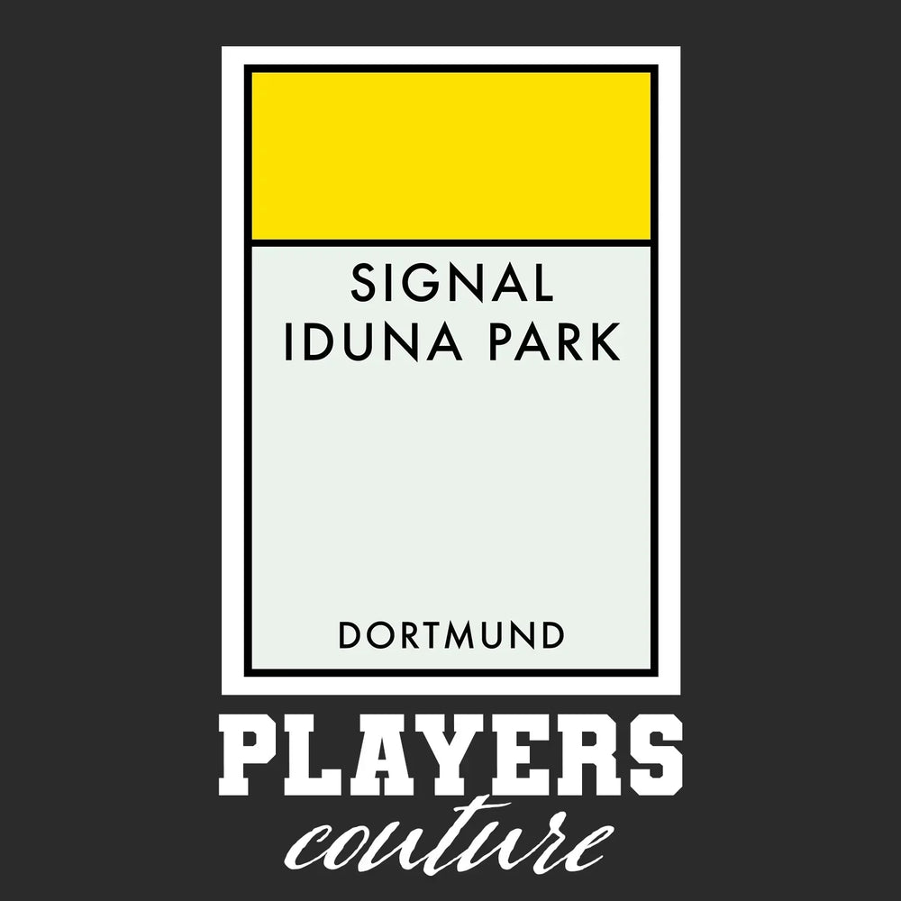 Borussia Dortmund Monopoly Card t-shirt – black men's t-shirt with white Borussia Dortmund Monopoly Card letters and Players