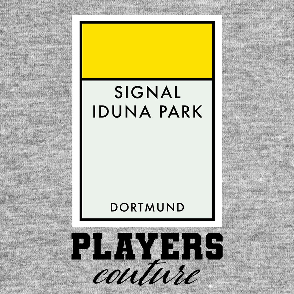 Borussia Dortmund Monopoly Card t-shirt – grey men's t-shirt with black Borussia Dortmund Monopoly Card letters and Players