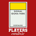 Borussia Dortmund Monopoly Card t-shirt – red men's t-shirt with white Borussia Dortmund Monopoly Card letters and Players