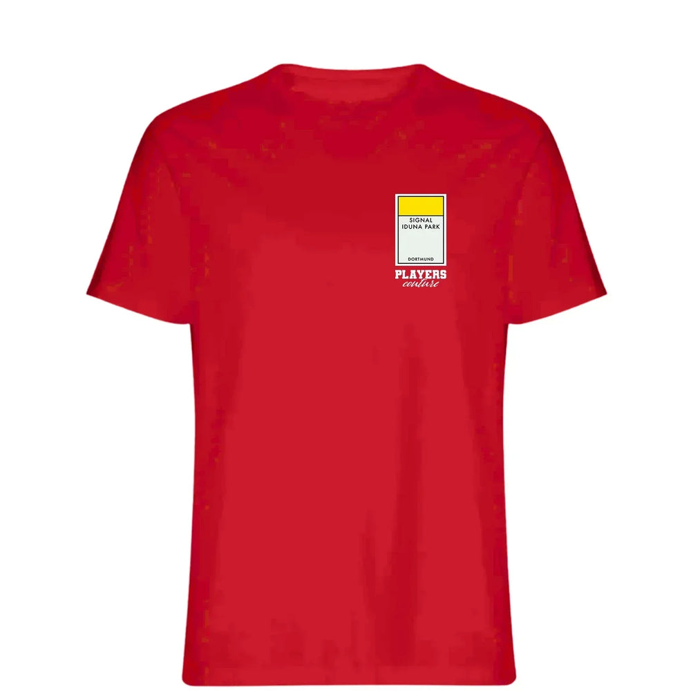 Borussia Dortmund Monopoly Card t-shirt – black men's t-shirt with white Borussia Dortmund Monopoly Card letters and Players