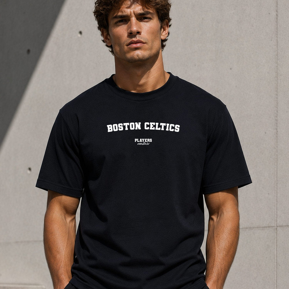 Boston Celtics Men's T-Shirt — lifestyle photo, Black t-shirt