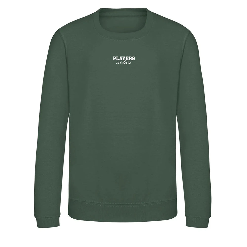 Essentials Collection hoodie – green kids' hoodie with white Essentials Collection letters and Players Couture logo on the