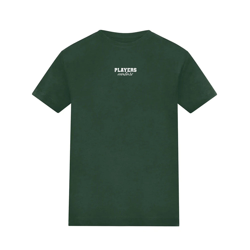 Essentials Collection t-shirt – green kids' t-shirt with white Essentials Collection letters and Players Couture logo on the