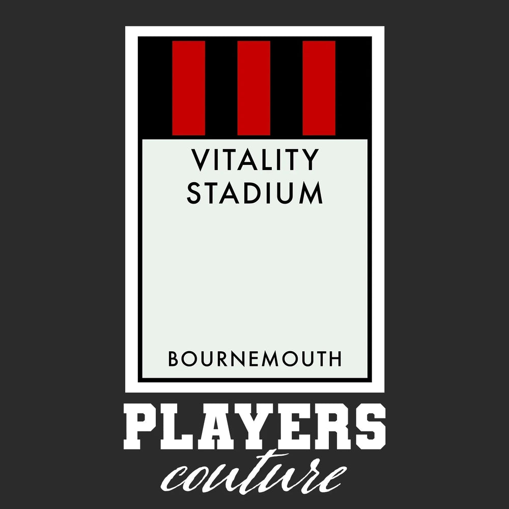 Bournemouth Monopoly Card t-shirt – black men's t-shirt with white Bournemouth Monopoly Card letters and Players Couture