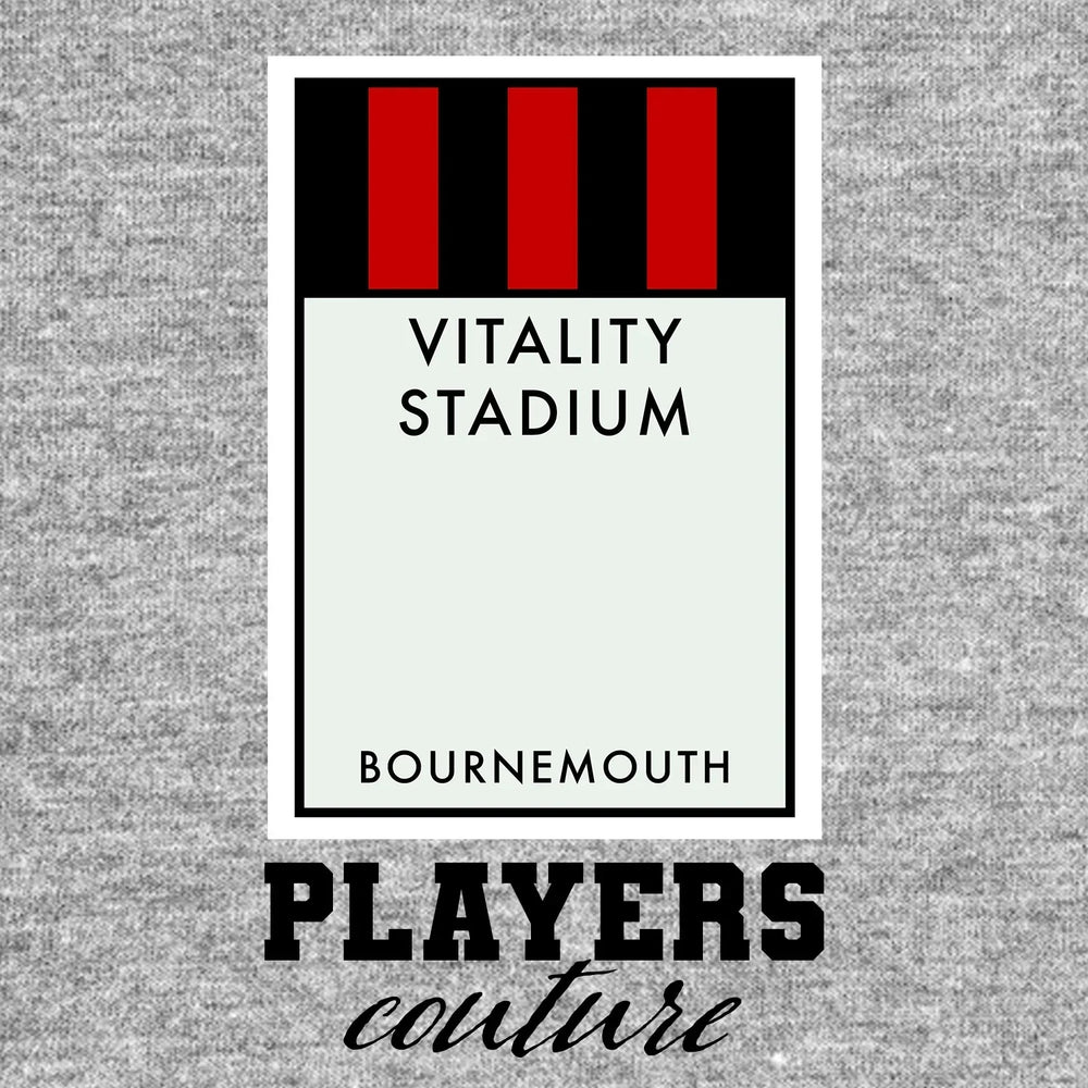 Bournemouth Monopoly Card t-shirt – grey men's t-shirt with black Bournemouth Monopoly Card letters and Players Couture logo