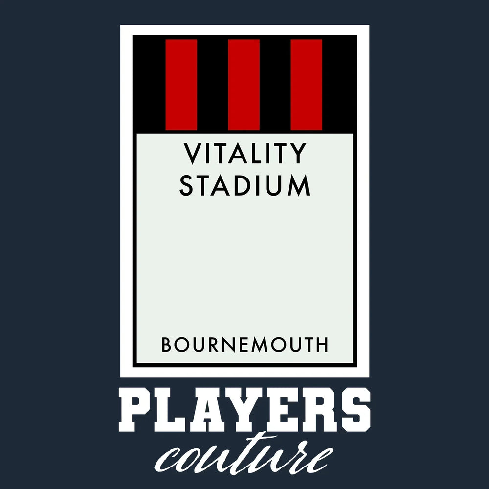 Bournemouth Monopoly Card t-shirt – navy men's t-shirt with white Bournemouth Monopoly Card letters and Players Couture logo