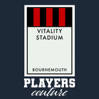 Bournemouth Monopoly Card t-shirt – navy men's t-shirt with white Bournemouth Monopoly Card letters and Players Couture logo