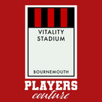 Bournemouth Monopoly Card t-shirt – red men's t-shirt with white Bournemouth Monopoly Card letters and Players Couture logo