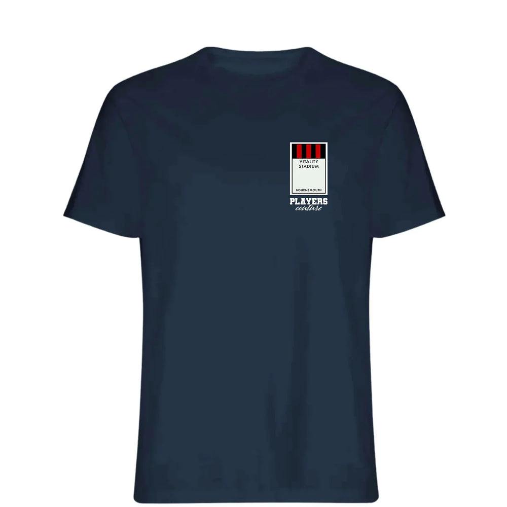 Bournemouth Monopoly Card t-shirt – red men's t-shirt with white Bournemouth Monopoly Card letters and Players Couture logo