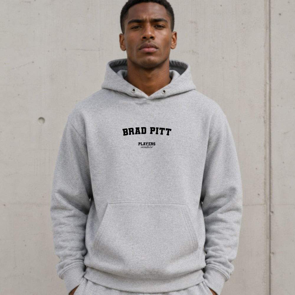 brad-pitt name-print hoodie - grey