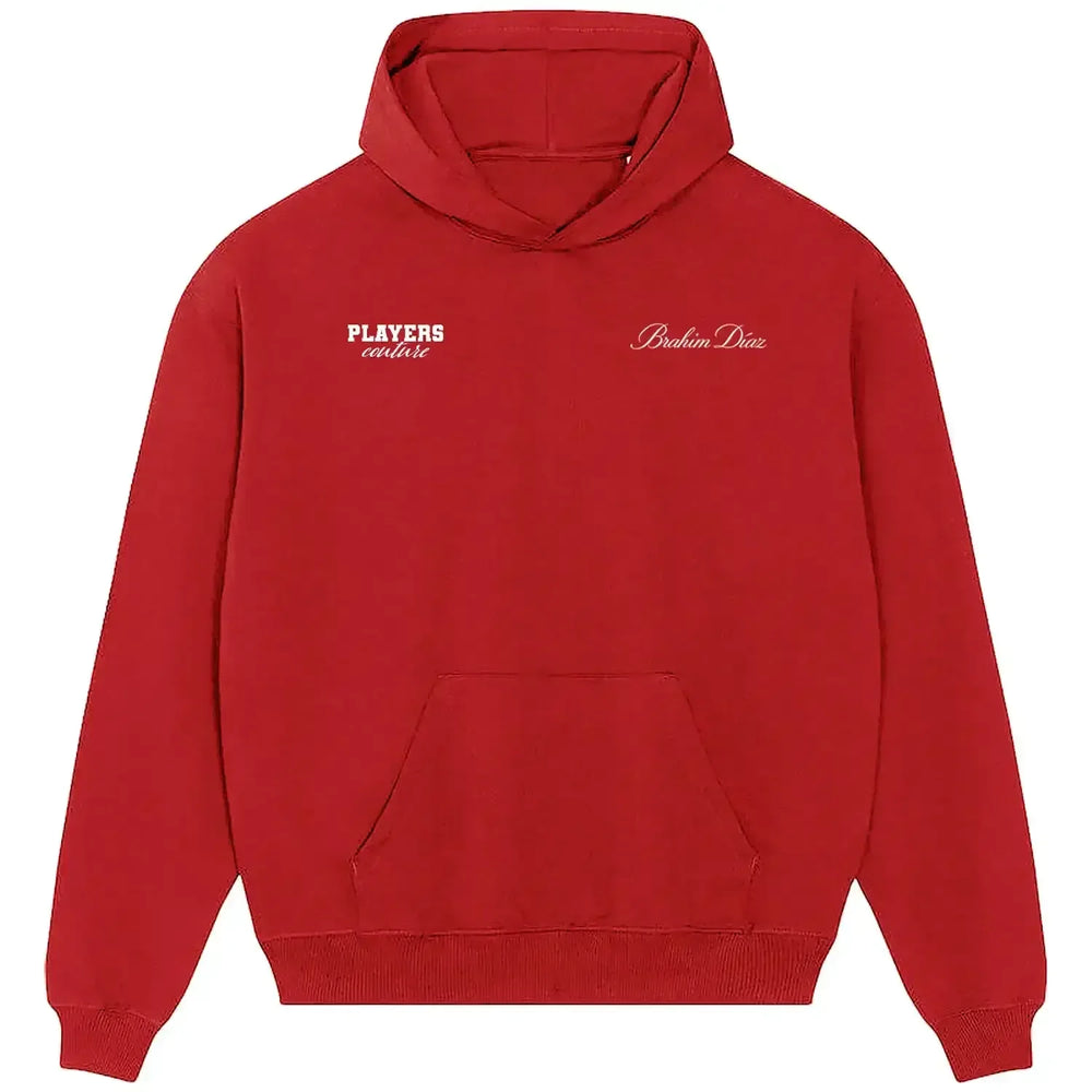 Brahim Diaz hoodie – red men's hoodie featuring the Brahim Diaz Players Couture logo