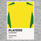 Brasil Classic Football Shirt Colours Frame Men's T-Shirt – grey close-up detail shot of the Brasil Players Couture logo