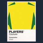 Brasil Classic Football Shirt Colours Frame Men's T-Shirt – navy close-up detail shot of the Brasil Players Couture logo