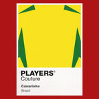 Brasil Classic Football Shirt Colours Frame Men's T-Shirt – red close-up detail shot of the Brasil Players Couture logo