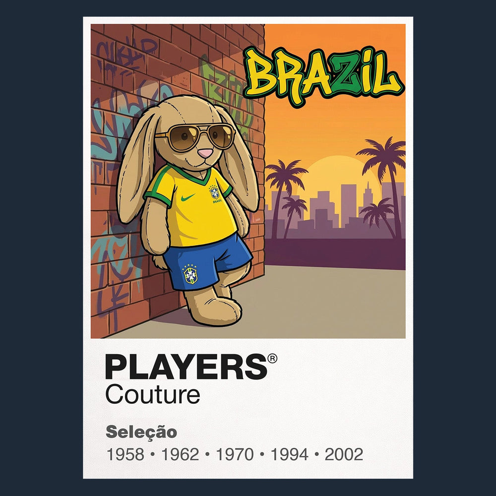 Brazil Football Cool Bunny Kids T-Shirt – Brazil football cool bunny artwork close-up on Navy – Players Couture